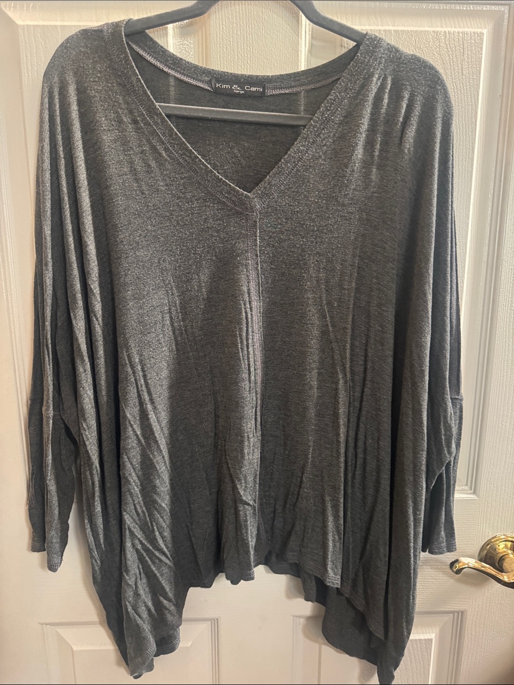 Kim & Cami Gray V-Neck Oversized Tunic